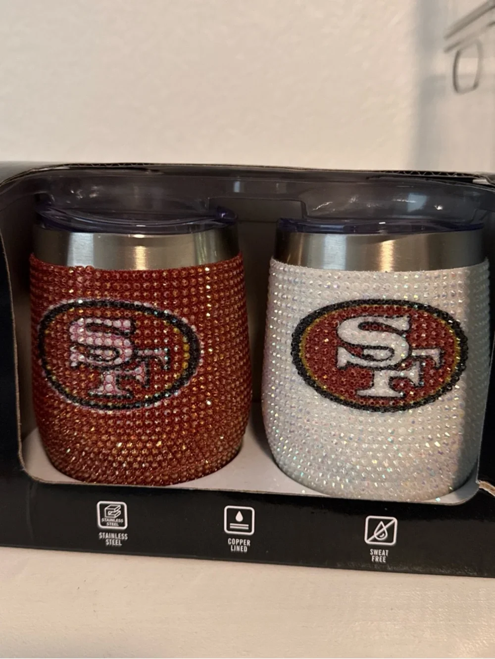 NFL 49ers Bling 12oz Tumblers in Red and White - Picture 1 of 2